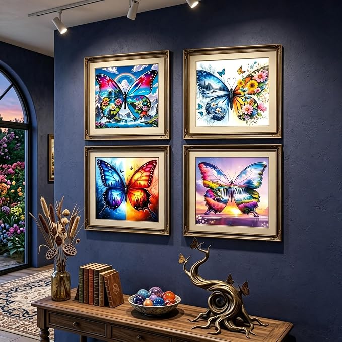 4 Pack 5D Butterfly Diamond Art kits for Adults Beginners 11.8x11.8 Inch | Four Seasons Landscape Diamond Painting Kit, DIY Full Round Drill Paint by Diamonds Dot Gem Art for Adult, Home Wall Decor