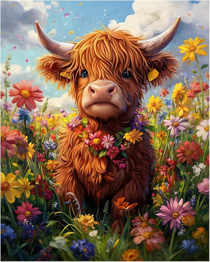 AUKELHJ Paint by Numbers Kit for Adults Beginner, Cow, 16X20 Inch | Paint by Number for Adults, Beginner Friendly, High-Definition Color Canvas, Stress Relief, Home Decor, Gifts, Unframed