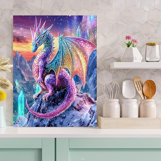 Square Drill Diamond Painting Dragon Diamond Art Square Drills 12x16inch | 5D Dragon Square Diamond Painting Kits for Adults, Dragons Diamond Art Square Gems DIY Kits for Home Wall Decor Gifts