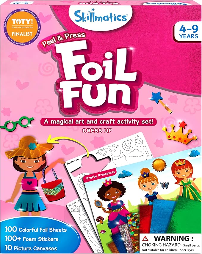 Skillmatics Foil Fun Dress Up, DIY Foil Art & Craft Activity, Gift for Kids | Travel Toys, 100+ Stickers, Fine Motor Skills, Mess-Free Art, Screen-Free, Gifts for Girls & Boys Ages 4, 5, 6, 7, 8, 9