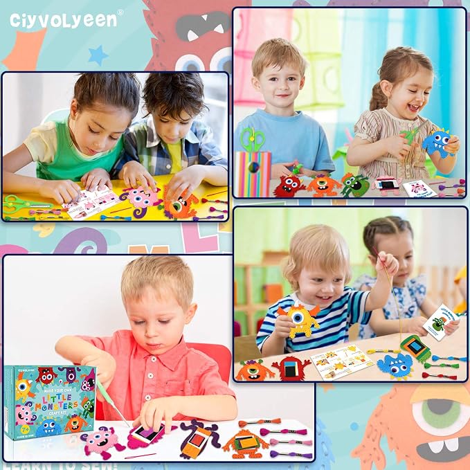 CiyvoLyeen Kids Sewing Kit Crafts– Little Monsters Felt Plush DIY Craft Adopt A Monster Educational Sewing Set for Kids Beginner Craft Kit Set of 12