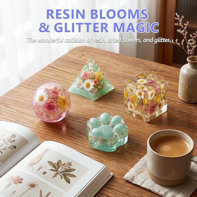KISREL Epoxy Resin Kit 8OZ with Molds, 12 Glitter & Tools for Beginners | Complete starter kit with molds, 12 glitters & tools,Crystal clear, bubble-free ,Perfect for keychains, coasters & DIY crafts