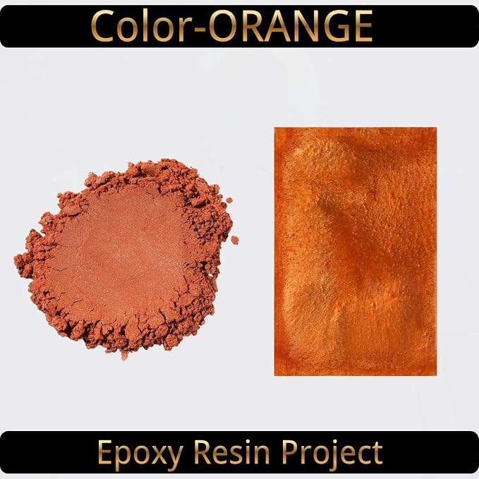 Mica Powder, Orange, 240g with Scoop, Complies with ASTM D-4236 | For Epoxy Resin, Soap, Bath Bomb, Candle| Safety Material| Odorless| Brilliant Colors