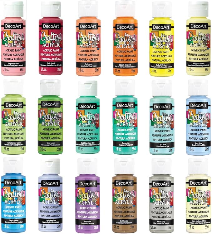 DecoArt Crafter’s Acrylic Pastels Paint Set, 18 (2 fl oz/59 ml) Assorted Matte Finish Colors, DIY Arts And Crafts Acrylic Paint, 36 Fl Oz(Pack of 1)