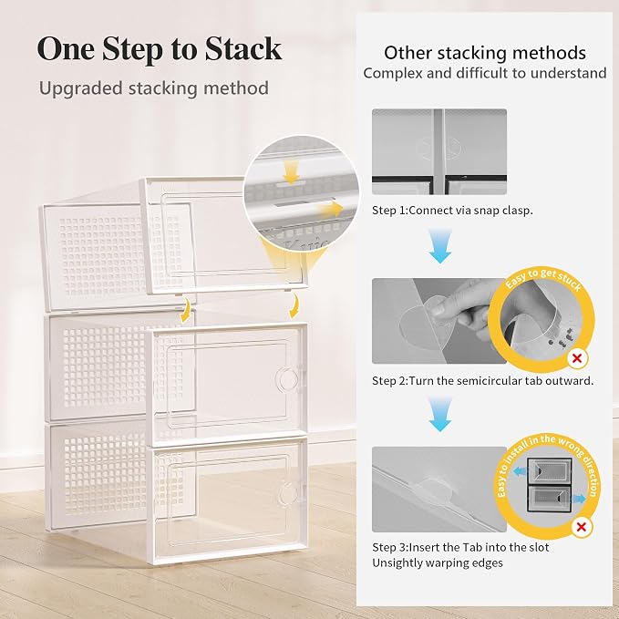 Kuject X-Large Shoe Storage Boxes 12 Pack, Clear Stackable Shoe Organizer