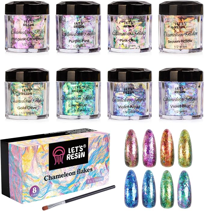 LET'S RESIN Chameleon Chunky Flakes, Resin Supplies for Resin Crafts | Intense Colorshift Pigment Powder for Silicone Molds/Tumbler, Chrome Powder Iridescent Flakes for Nail Art/Paints/Soap Making