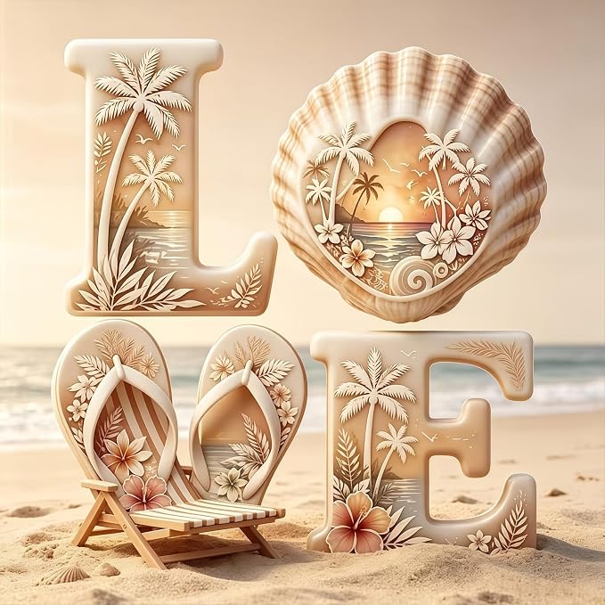 Beach LOVE Diamond Painting Kit for Adults,Coastal Sunset Diamond Art Kits | DIY Full Round Drill Gem Painting Seaside Scenery Paint by Diamonds Relaxing Craft for Home Wall Decor 13.7x13.7In