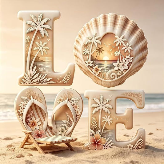 Beach LOVE Diamond Painting Kit for Adults,Coastal Sunset Diamond Art Kits | DIY Full Round Drill Gem Painting Seaside Scenery Paint by Diamonds Relaxing Craft for Home Wall Decor 13.7x13.7In