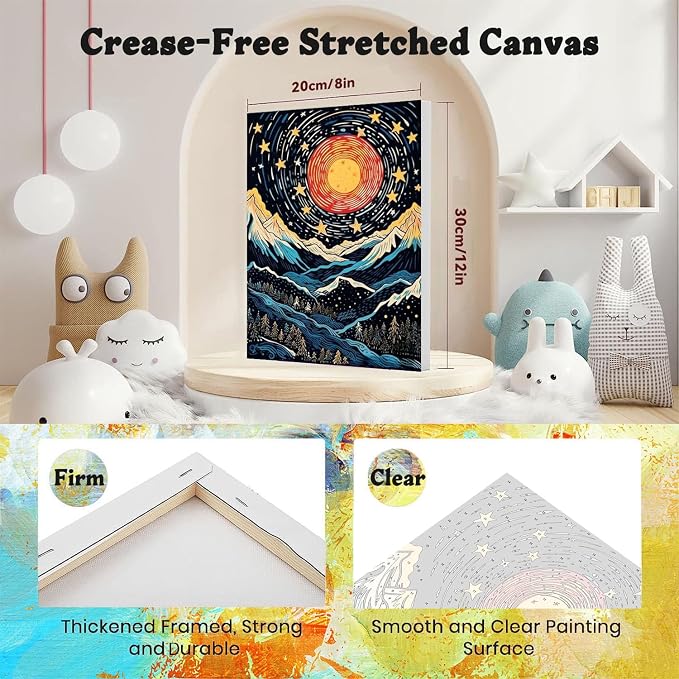 4 Pack Scenery Paint by Numbers for Adults with Frame Canvas - Wooden Easel | Abstract Landscape Paint by Number on Canvas, Acrylic Oil Painting Kits with Brushes for Home Wall Decor (8x12 inch)
