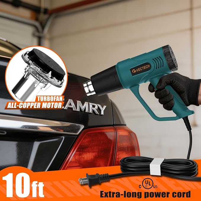 Heavy Duty Heat Gun Kit with Carrying Case, 10FT Long Power Cord, 4 Nozzles, Paint Scraper & Heat Shrink Tubing, Dual Temp Settings, Professional Hot Air Gun for Paint Removal, DIY, PVC