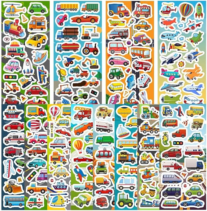 36 Sheets Cars and Trucks Stickers for Kids, 700+ Cute Vehicle Stickers | Transportation Stickers Party Favors Pack Including Cars, Construction,Fire Trucks,Buses,Airplane,Rocket and More!