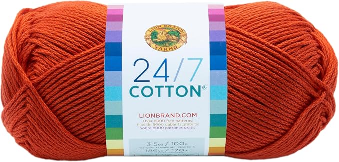 Lion Brand Yarn, 24/7 Cotton Yarn, Tangerine, Orange, 1 Pack
