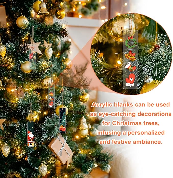 32Pcs Clear Acrylic Keychain Blanks Acrylic Ornaments Blanks Transparent Acrylics Keychain Blank with Hole for Vinyl, Christmas Decor, Engraving, Painting, DIY Crafting
