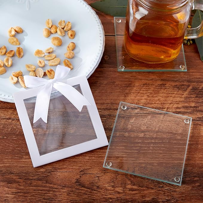 Kate Aspen Clear Glass Drink Coasters Set of 48 - DIY Sublimation Blanks for Drink Coasters, Wedding Favors, Home Décor, Bridal Shower Gifts, Fall Decorations, Bar Coasters, and Party Craft Supplies