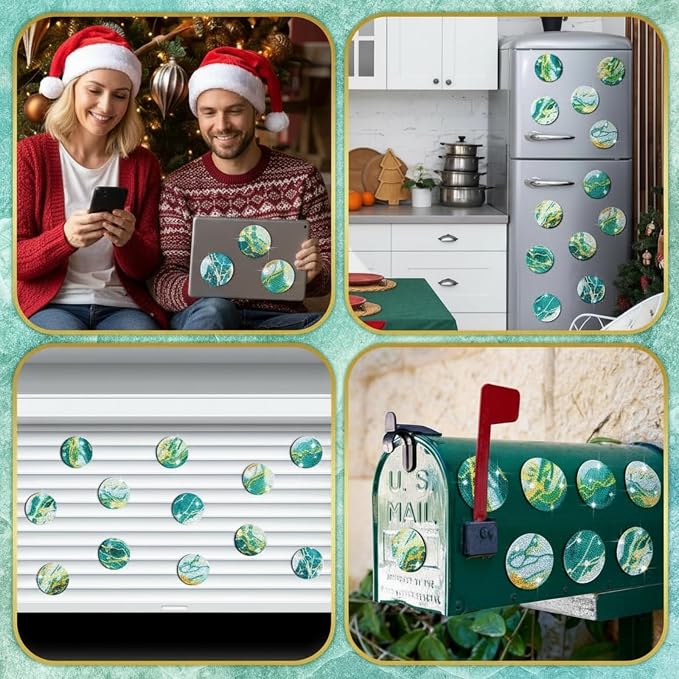 Zonon 12 Diamond Art Fridge Magnets, Teal Marble Refrigerator Magnet | Boho Decorative for Kitchen Whiteboard Locker Office, Housewarming Gift, Teal Marble Resin Painting Craft Style