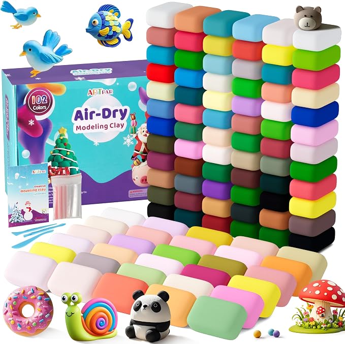 ARTPAR Air Dry Clay 102 Colors,Modeling Magic Clay for Kids Bulk Craft Kit