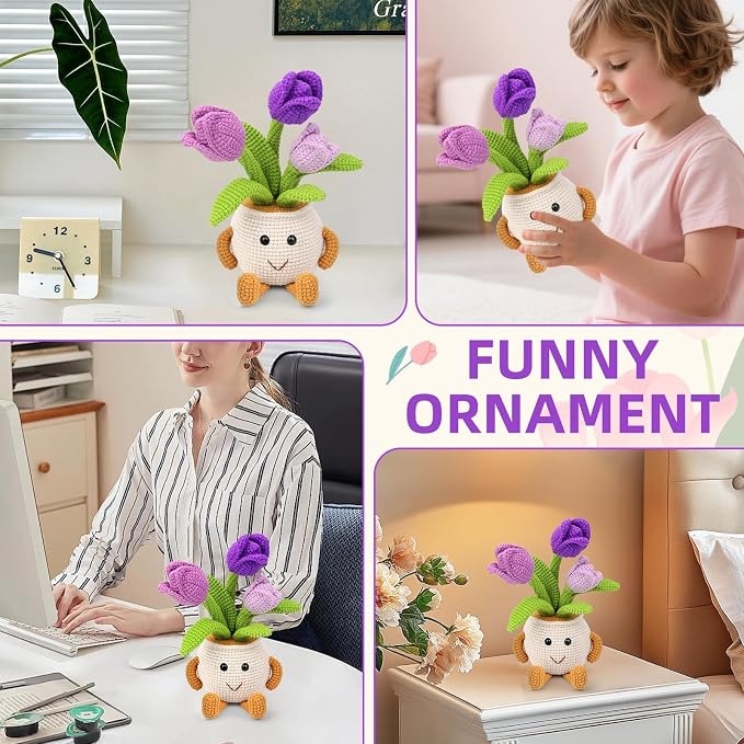 Nitlak Crochet Flower Potted Plant Gift, Positive Emotional Crochet Kit