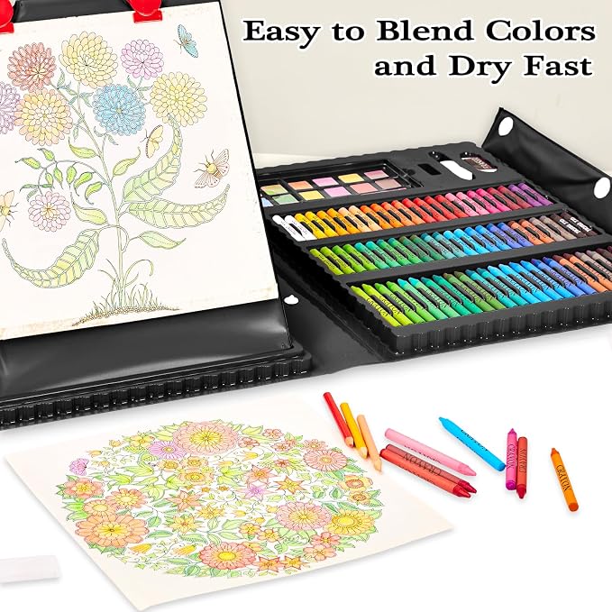 KINSPORY Art Set for Kids, 290 Pack Double-Side Easel Drawing Kits - Black