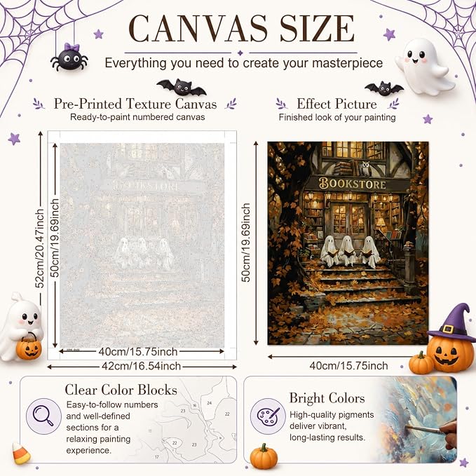 TELMOXA Fall Paint by Numbers Kit for Adults, 16x16 in | Ghost Paint by Numbers, Acrylic Oil Painting, Colored Canvas, Painting Kit, DIY Craft Kits, Gifts, Home Wall Decor
