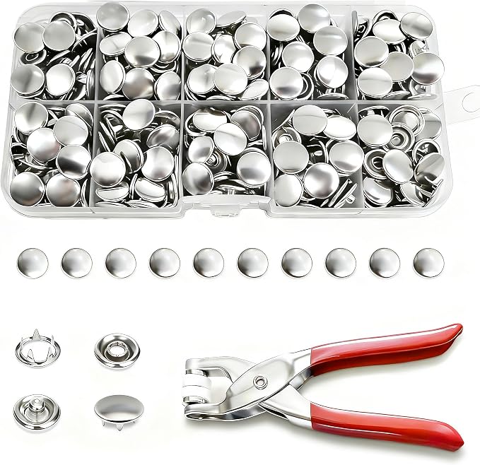 200 Sets Metal Snap Buttons with Fastener Pliers Press Tool Kit, Silver Solid Sewing Snaps for Fabric,Prong Snap Button Kits for DIY Crafting Clothing Sewing (9.5mm / 800 PCS)