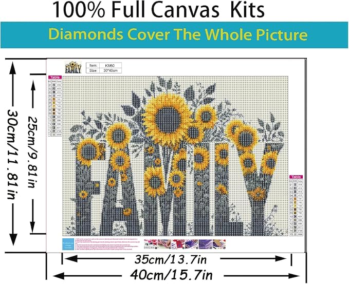 5D Diamond Painting Kits for Adults, Family Sunflower Diamond Art Kits | DIY Full Drill Diamond Dot Gem Painting for Home Wall Decor 12x16inch
