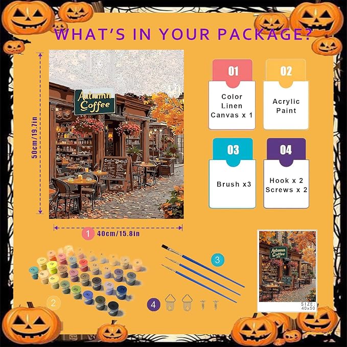 Autumn Paint by Numbers for Adults - Paint by Number Coffee on Canvas