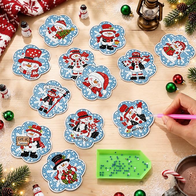 Zonon 12 Pcs Christmas Snowman Diamond Art Magnets,Blue White Red | Winter Diamond Painting Magnets Kits, Sparkling Snowman Stickers, DIY Craft Gifts, for Refrigerator Home Kitchen Decor
