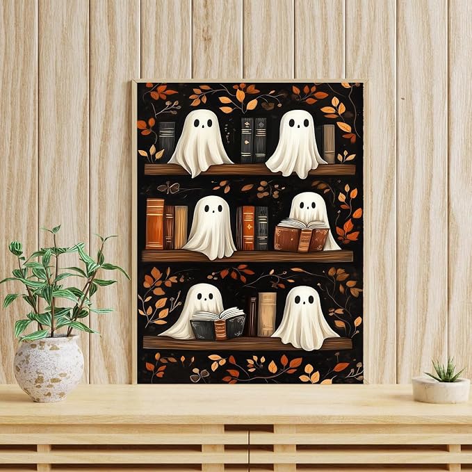 mrpwnle Diamond Art Kits for Adults, Halloween Diamond Painting Kits | Halloween Ghost Book Diamond Art Painting Kits for Adults Beginners, 5D Round Full Drill Gem Art Kits, Home Decor 12x16inch