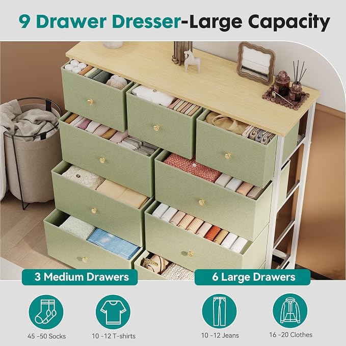 OLIXIS 9 Drawer Tall Dresser for Bedroom, Closet Organizers and Storage