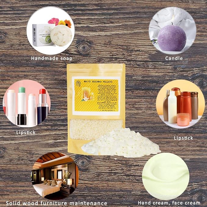 Howemon White Beeswax Pellets 5 lb 100% Pure and Natural Triple Filtered for Skin, Face, Body and Hair Care DIY Creams, Lotions, Lip Balm and Soap Making Supplies