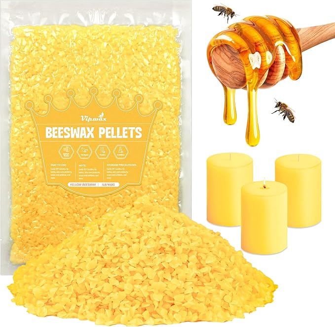 VIPwax Yellow Beeswax Pellets 1LB, Natural Organic Beeswax | Natural, Organic, Candle Making, Premium Beeswax, Body, Skin Care DIY, Lip Balm and Soap Making Supplies
