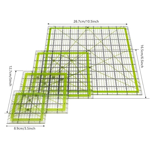 Quilting Rulers,Sewing Ruler,4 Piece Acrylic Square Quilting Templates,Clear Precision Ruler for Quilting Sewing,Tools Supplies Accessories Green(3.5"x3.5" 5"x5" 6.5"x6.5" 10.5"x10.5")