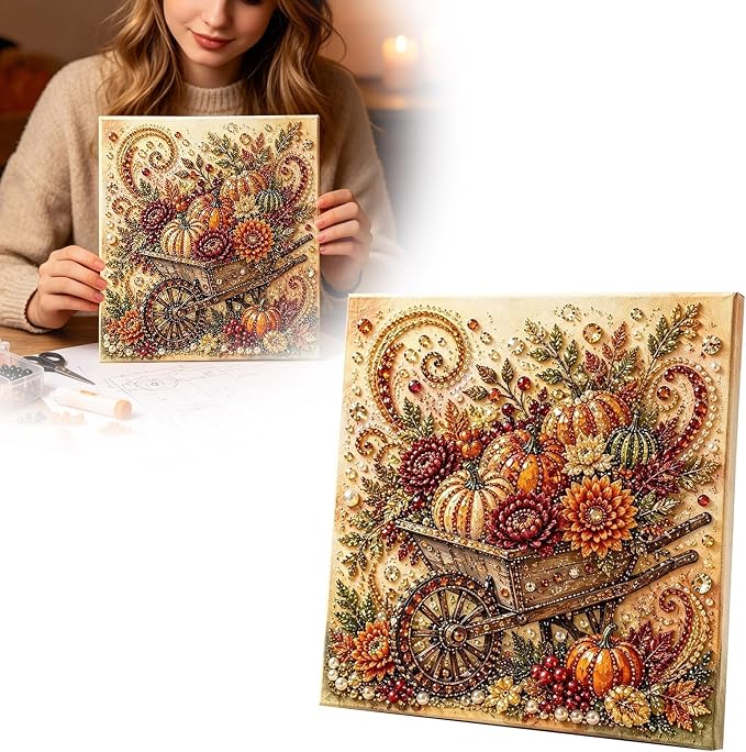 Autumn Pearl Painting Kit Cute 5D Pearl Painting Crafts for Adults，C | Pumpkin Diamond Art Kit for Beginner, Diamond DIY Kit for Thanksgiving Birthday Holiday Gift