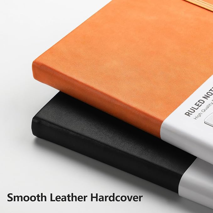 RETTACY Lined Journal Notebook, 192 Numbered Pages, A5 Size (5.7'' x 8.3'') | Leather Hardcover, 100 GSM Thick Paper, for Men & Women, Journaling, Writing, Work & Office (Orange)