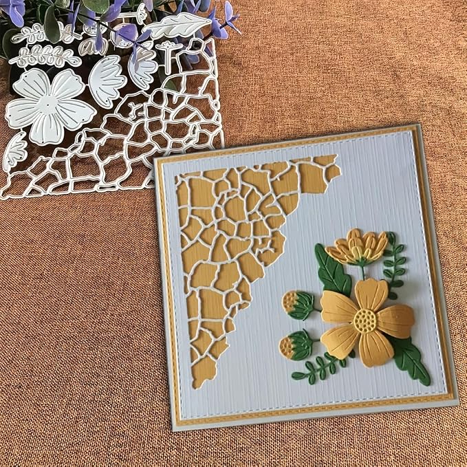Lapoo Flowers Cutting Die for Scrapbooking - Durable Metal Cutting Die for DIY Scrapbook Photo Album Decorative Paper Card, Metal Card Making Supplies (Flowers and Border 4.9 x 4.8 in)
