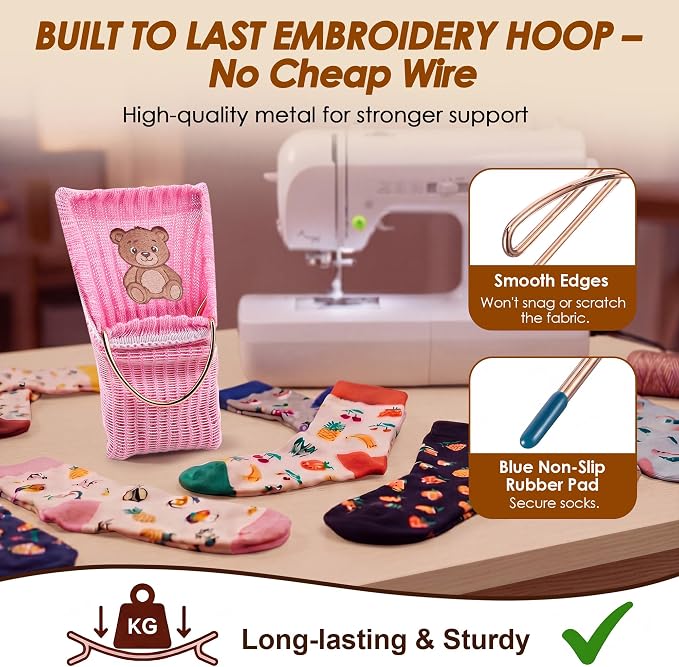Sock Hoop for Embroidery-2 Adult,1 Kid,30 Sheets Water Soluble Stabilizer