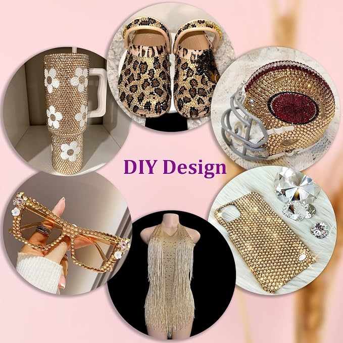 16000Pcs Resin Rhinestones with Tweezers for Crafting, Champagne 2-6mm Mixed Sizes Bedazzling Crystal with 3Pcs 10ml B7000 Jewelry Glue for DIY Crafts Clothing Tumblers Shoes Fabric Nail Art