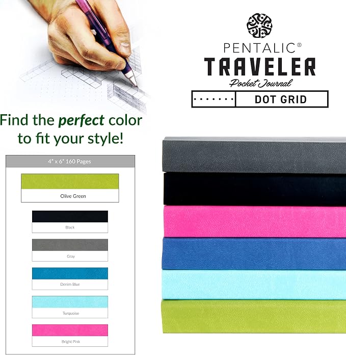 Pentalic 4 x 6" Pocket Dot Grid Traveler Journal, 160 Pages, Olive Green