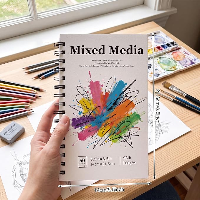 5.5 × 8.5 Inch Sketch Book, Blank Drawing Pad, Abstract Cover | Portable Size, Smooth Blank Paper for Pencils, Colored Pencils, Charcoal & Pastels, Ideal for Kids, Teens, Adults