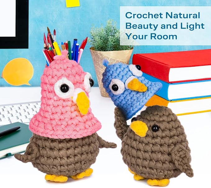 Crochetta Crochet Kit for Beginners, Crochet Kit with Step-by-Step Video Tutorials, Crochet Starter Kit Learn to Crochet Kits for Adults Teenagers, Jumbo 2 Penguins Familly (40%+ Yarn Content)