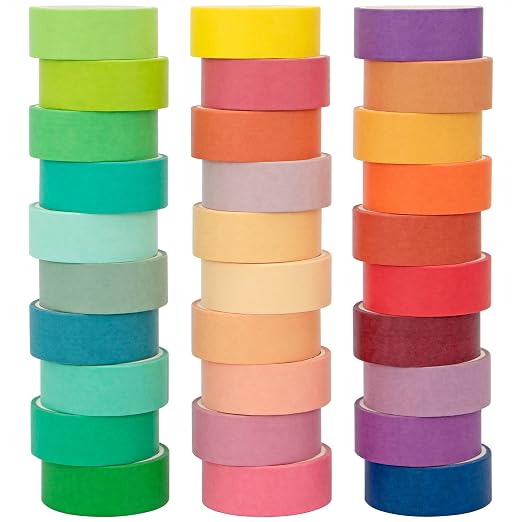 Washi Tape Set 30 Rolls, Decorative Tape, Colored Tape, Scrapbook Tape, Craft Tape for Scrapbook Supplies, Journaling, Washy Tape, Washy