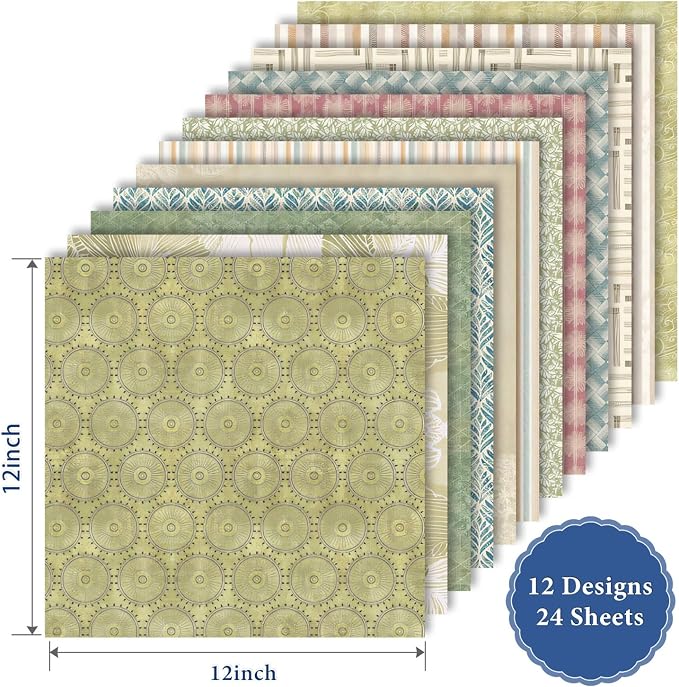 Spring Colors Theme Scrapbook Paper, DIY Art Album Scrapbooking, Greeting Card Making Background Paper Craft Supplies, 24 Sheets 12x12 Inch
