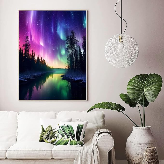 ijbnhd Aurora Diamond Painting Kit for Adults, Forests Lake, 12x16inch