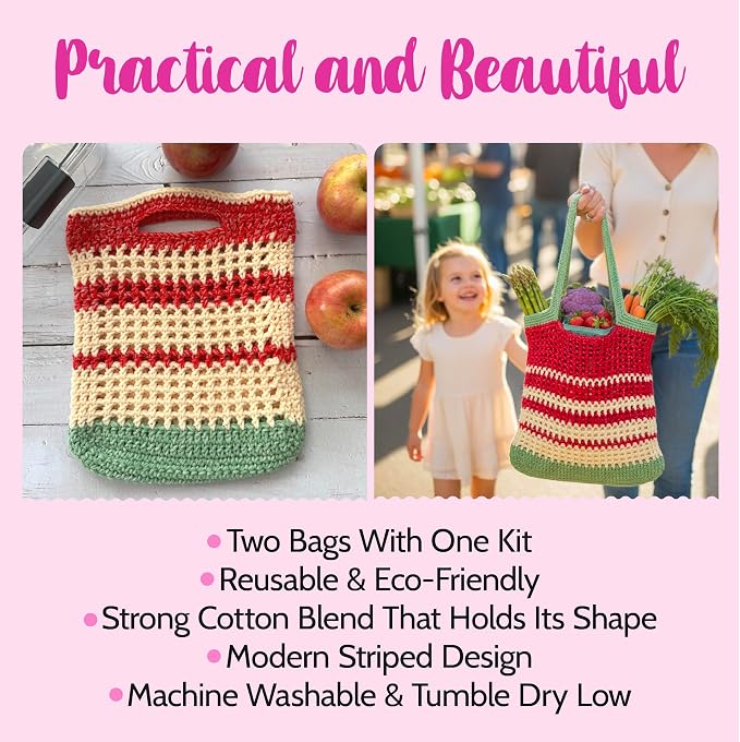 KnitPal Sunset Striped Market Bag Crochet Kit for Beginners