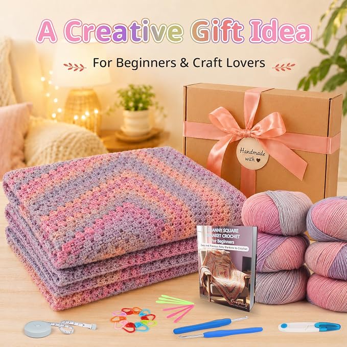 Coopay Gradient Crochet Kit for Beginners Adults, Granny Square Blanket Kit