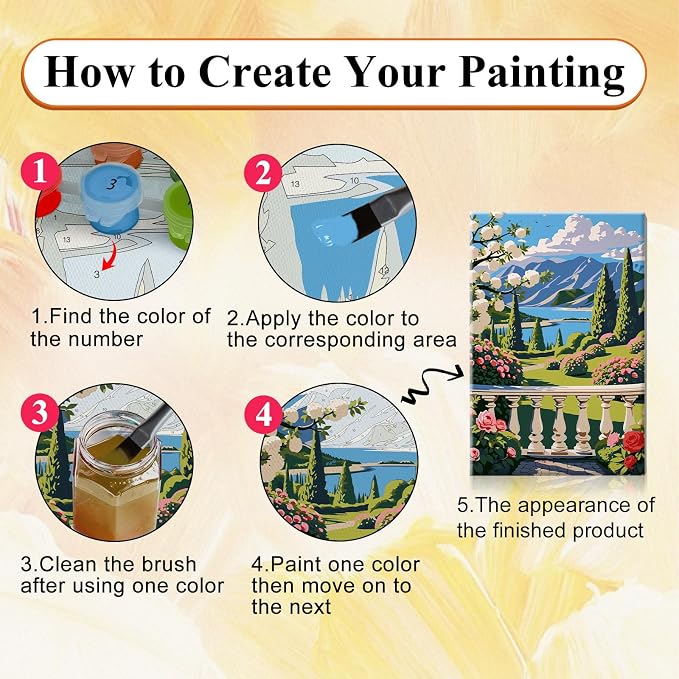 SparkGlow Landscape Paint by Number Kits for Adults with Frame, 8×12 Inch | Garden Painting by Number Kits, Include Easel, Premium Canvas, Number Painting for Gift, Home Decor, Relaxing and Fun