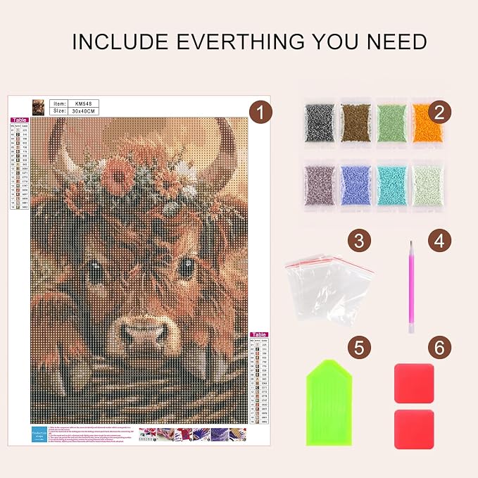 Mosaflare 5D Highland Cow Diamond Painting Kits for Adults 12x16 Inch