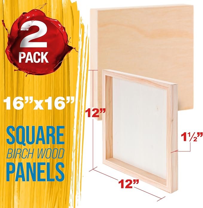 U.S. Art Supply 16" x 16" Unfinished Cradled Wood Panels for Painting