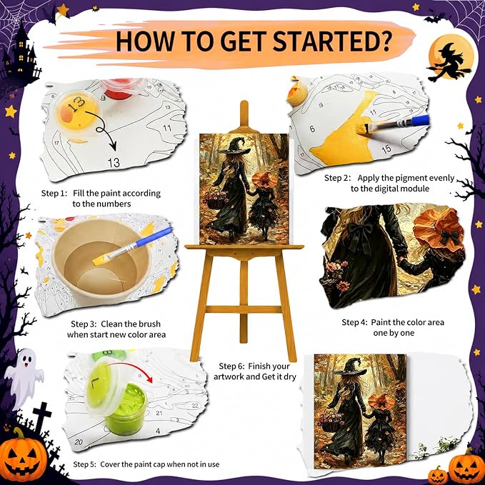 SUJINMEI Witch Paint by Numbers Kit for Adults Without Frame 16X20 inch | Halloween Adult Paint by Number Kits on Canvas, Halloween Painting by Numbers for Adults, Acrylic Paints for Home Wall Decor