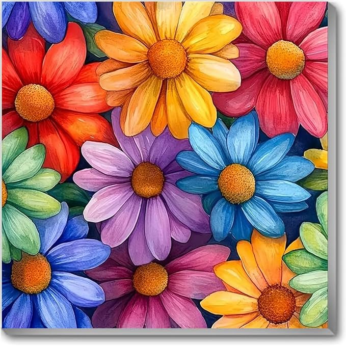 Flower Paint by Numbers Kit for Adults, DIY Canvas Oil Painting 10x10In | With Frame,Pre-printed Canvas, Vibrant Acrylic Paints & Brushes, Beginner Friendly DIY Craft, Perfect Home Wall Art Gift
